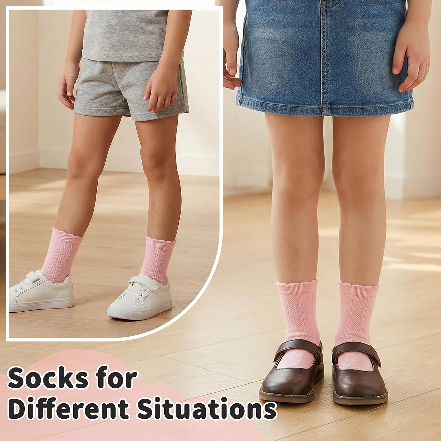 Girls Ruffle Socks School Uniform Dress Cotton Crew Lace 6 Pairs Socks
