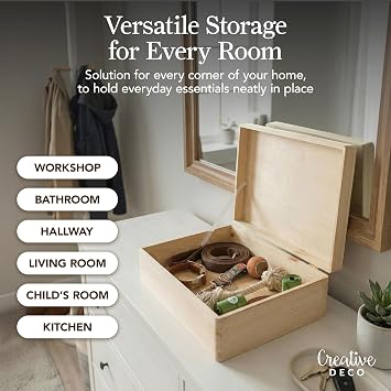 Creative Deco XL Plain Wooden Storage Box | 40 x 30 x 14 cm (+/-1 cm)