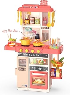 Kids Kitchen Play Set?Interactive Kids Kitchen Play Set with 50Pcs of Pretend Kitchen Toys?Realistic Sound Effects?and Simulated Functionality - Suitable for Toddlers Aged 3-5 Years(Pink)