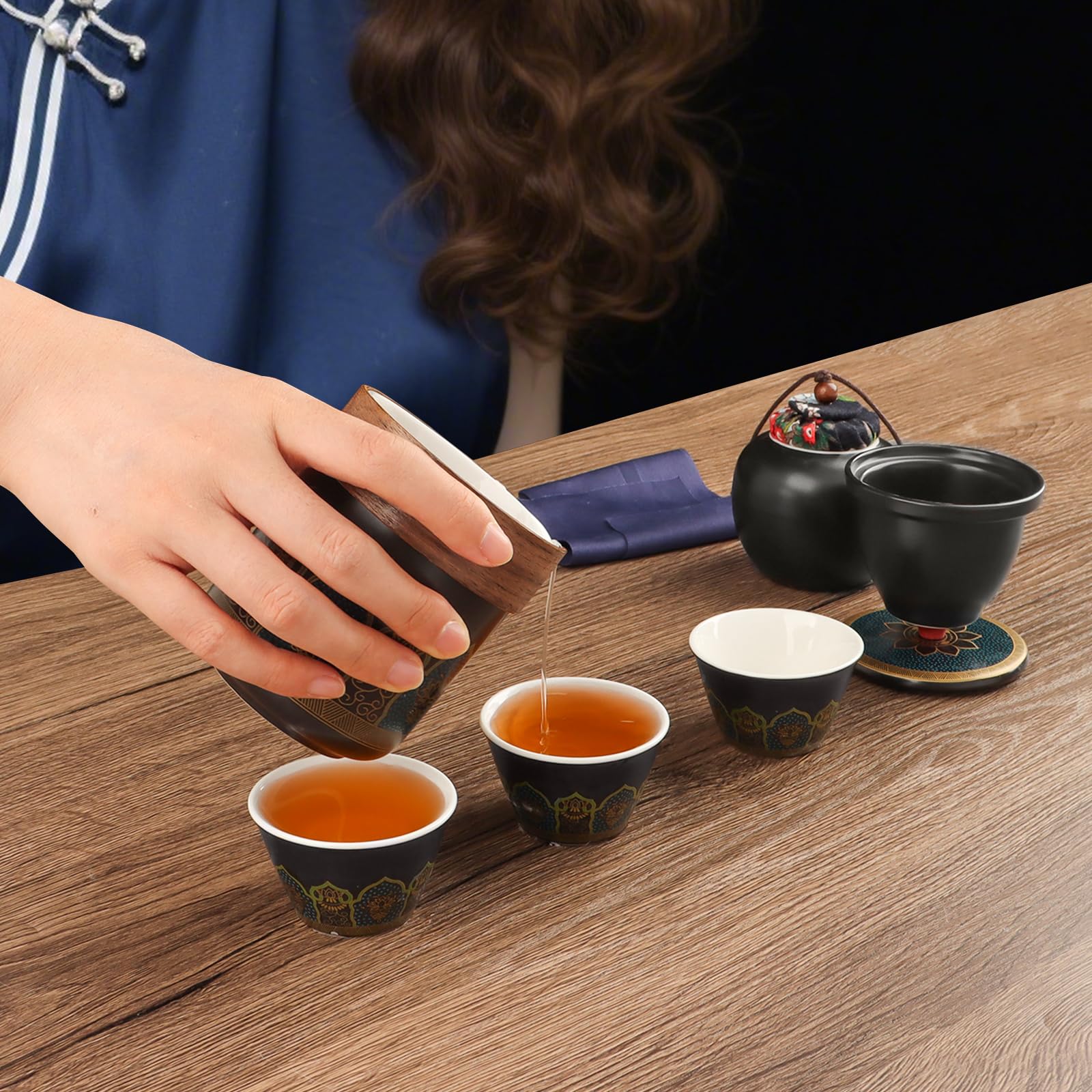 Japanisches Teekanne Set,Tragbar Japanisches Teeservice,Chinesische Teekanne Kit aus Keramik,1 Teekanne (250ml/8.5oz) + 1 Teekanister (180ml/6oz) + 4 Teetassen (46ml/1.6oz),Travel Porcelain Tee-Set