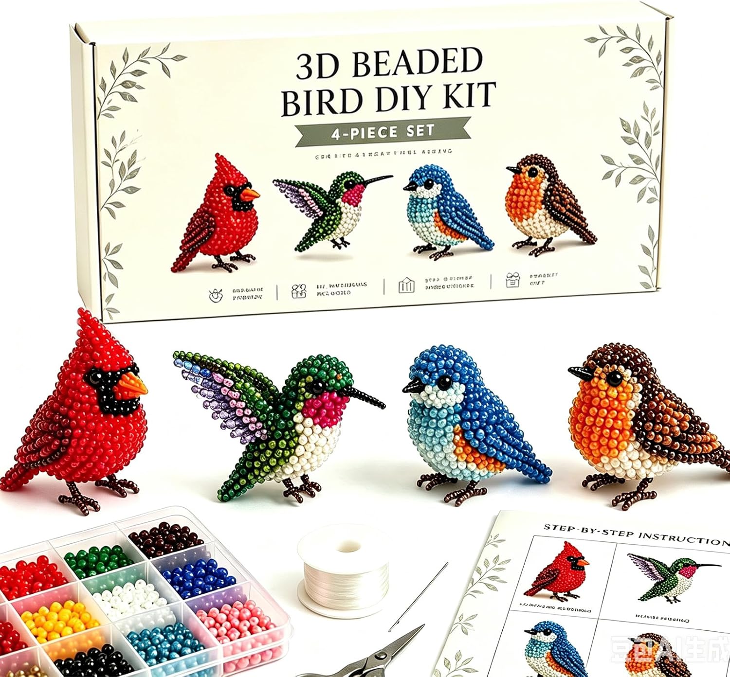 Tiny 3D Beaded Animal DIY Kit Gifts for Craft Lovers (Backyard Birds)