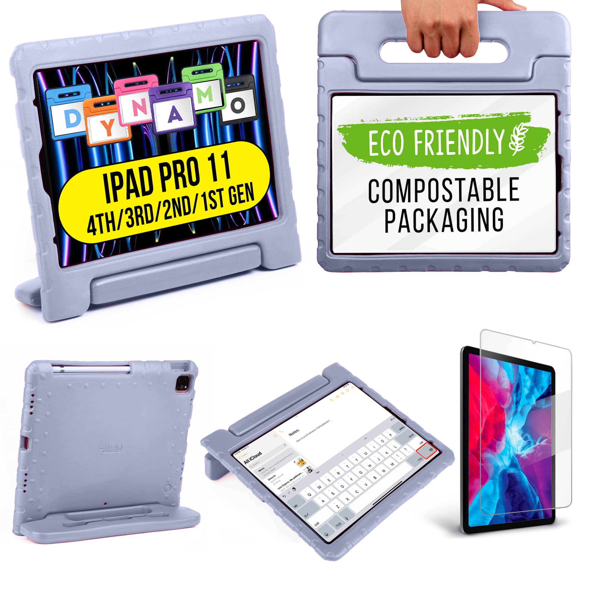 Cooper Cases Official Dynamo for iPad Pro 11 inch for Kids 4th/3rd/2nd/1st Generation 2022/2021/2020/2018 | Rugged Foam, Magic Handle, Stand, with Pencil Holder, Eco-Mailer