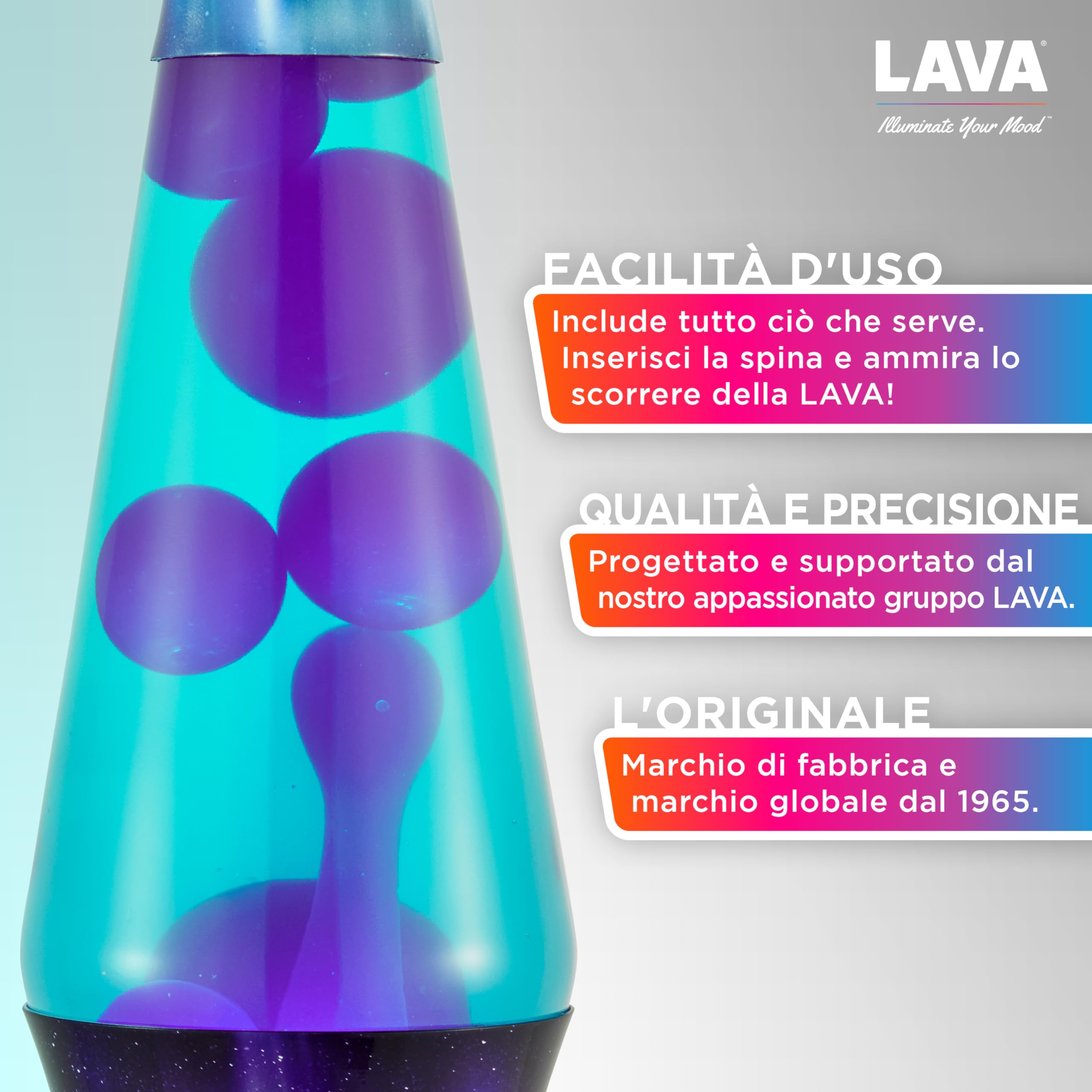 LAVA - Lampada Lava Aurora Borealis 2047, cera viola, liquido blu-verde, base decorativa e coperchio, originale 14,5 pollici lampada di movimento del marchio LAVA