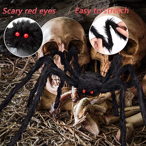Miniatura 5 de Decoraciones de Halloween para exteriores, telaraña gigante de 16 pies con araña grande de 29.5 pulgadas, telarañas elásticas y 2 arañas pequeñas,