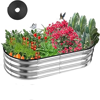 4x2x1FT Galvanized Raised Garden Bed with Protective Rubber, Raised Beds for Gardening, Galvanized Steel Raised Garden Bed for Vegetables, Outdoor Raised Garden Bed is Highly Durable