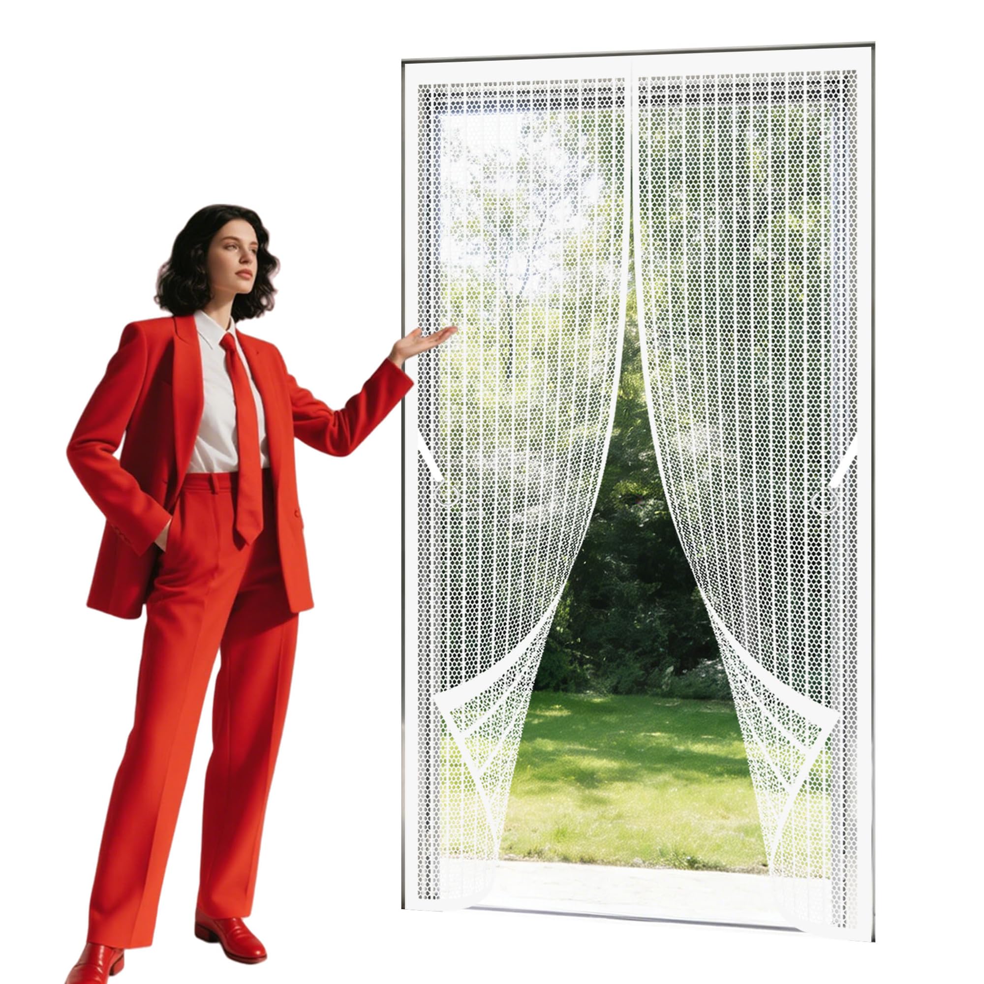 Magnetic Fly Screen Doors 79 x 274 cm Self Sealing Insect Mesh Hands Free Auto Closing for Home, Bedroom, Living Room, Kitchen, Patio, White