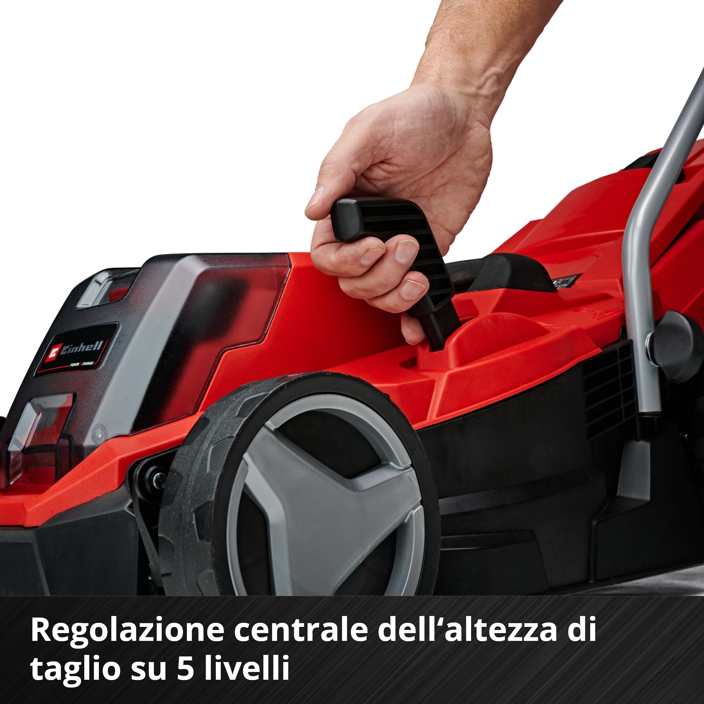 Einhell GE-CM 18/33 Li - Kit (1x4,0Ah) Tagliaerba a batteria Power X-Change (18 V, 4,0 Ah, taglio 33 cm, raccolta 30 L, ruote ant. 150 mm, post. 180 mm, incl. batteria da 4 Ah e caricabatteria)
