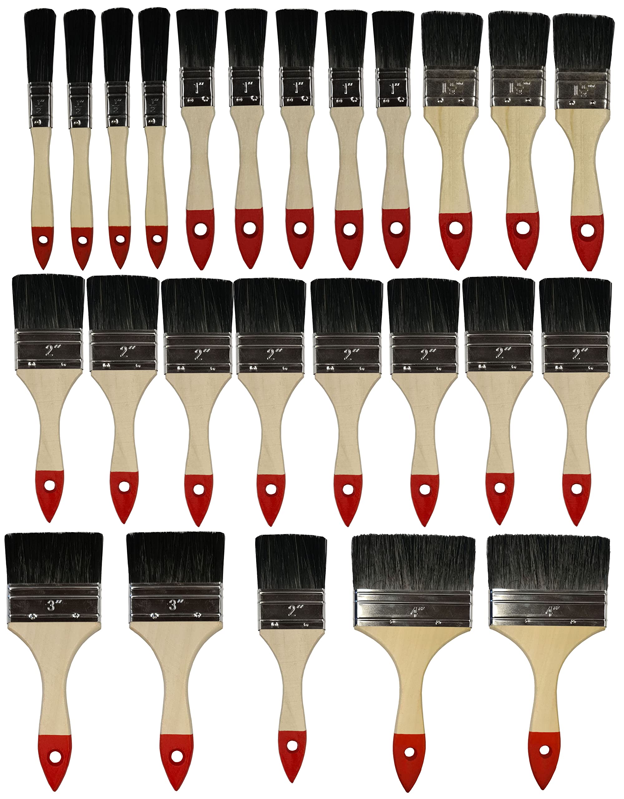 Chip Paint Brush set Economy Disposable Sizes- 1/2”, 1”, 1.1/2”, 2”, 3”, 4” (12,25,38,50,75,100mm) - Professional Wooden Handle Paintbrush Set for Paint, Stains, Varnishes, Glues and Home DIY (25x)