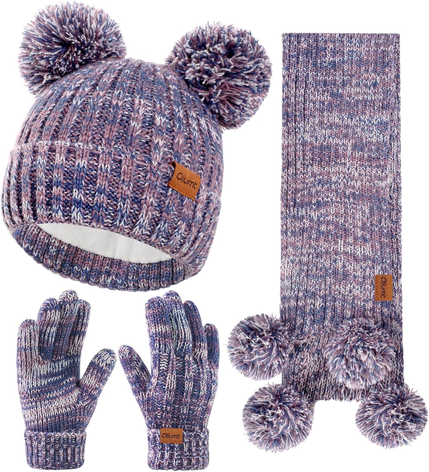 Kids Winter Hat Gloves Scarf Set, Knit Neck Warmer for Boys Girls Beanie & Mittens with 2 Sizes (2-8 & 9-15 Years)