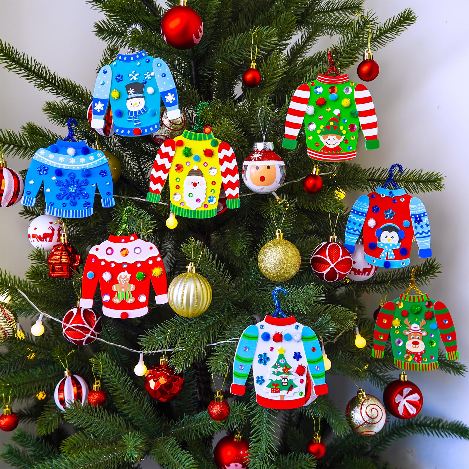 Winlyn 24 juegos de manualidades de Navidad, manualidades de invierno, adornos de suéter feo, decoraciones festivas, calcomanías de espuma para niños, vacaciones, hogar, aula, actividades artísticas,