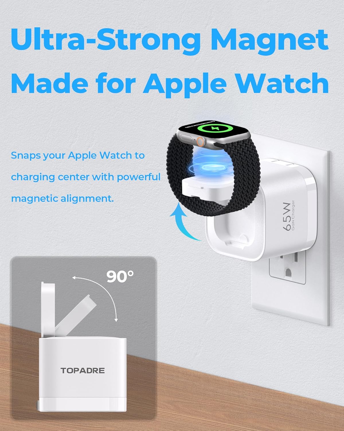 65W Charger for Apple Watch, 3-in-1 PD USB C Charger Block Fast Charging, Compact Foldable Wall Charger for iWatch Series 11/10/9/8/7/6/Ultra/SE, for MacBook Pro/Air, iPhone 17/16 Pro, White - Image 3