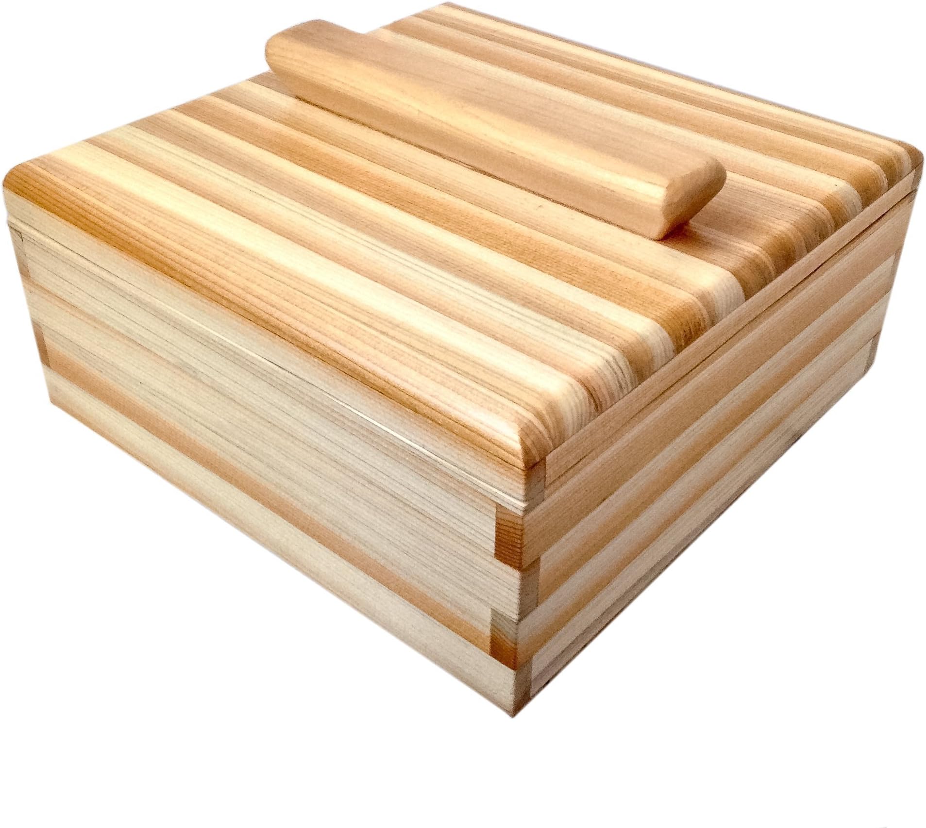 Solid Cedar Wooden Box w/ Lid Handcrafted Rustic Stripe Wood Valet Nightstand Dresser Desk Organizer