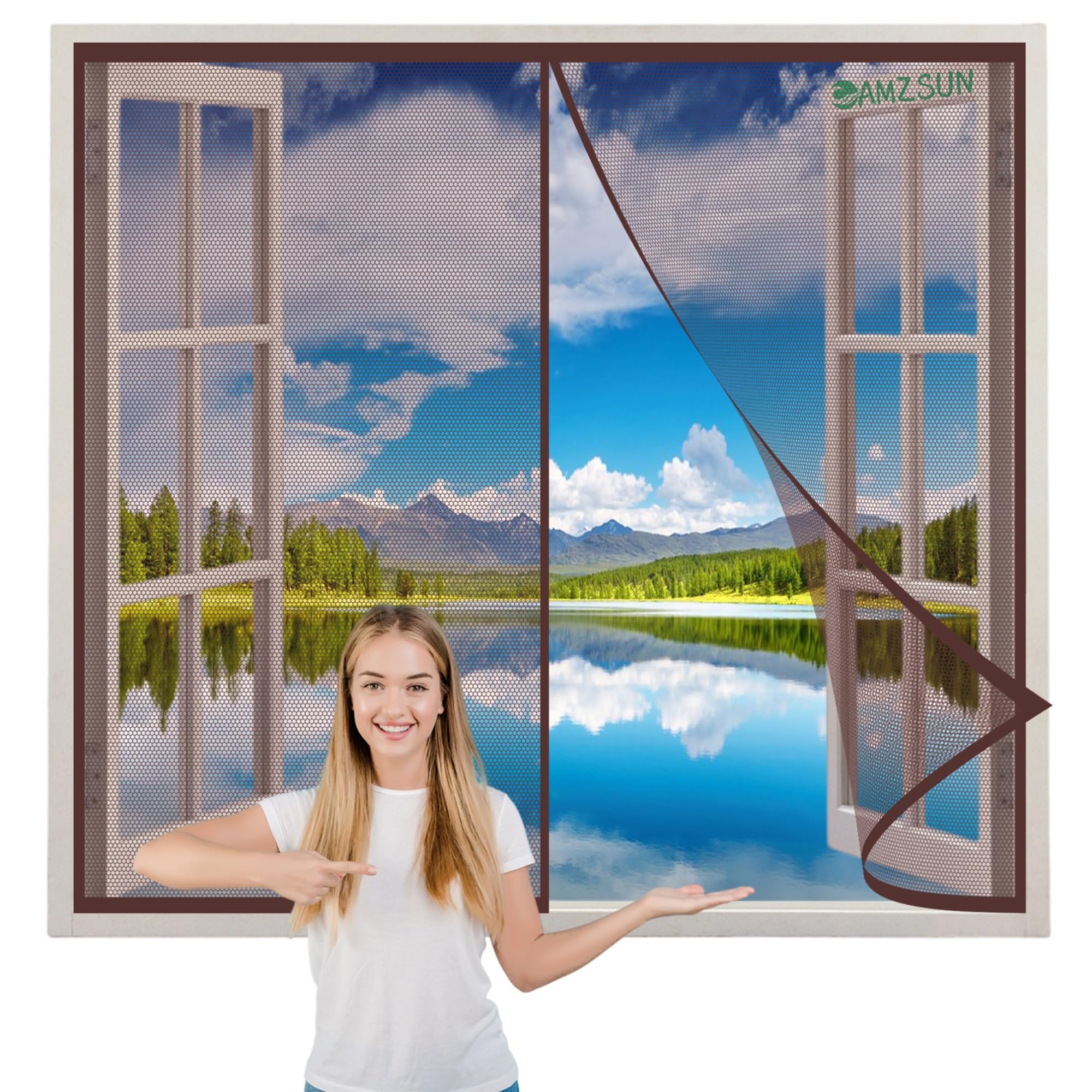 Magnet Fliegengitter Fenster Insektenschutz 290x270cm Braun Magnetischer Fliegenvorhang Klettband Automatisches Schließen-für Balkontür Terrassentür