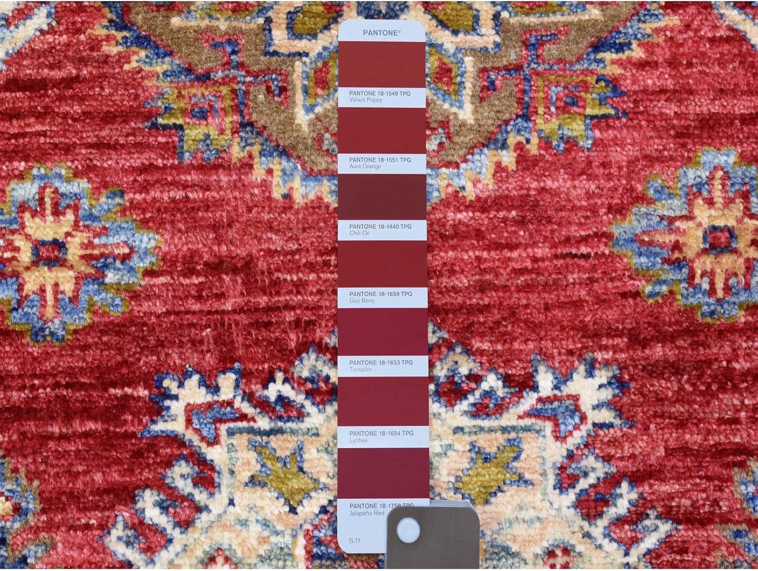 Rich Red Hand Knotted Extra Soft Wool Afghan Super Kazak with Geometric Medallions Natural Dyes Runner Oriental Rug (3'x11')