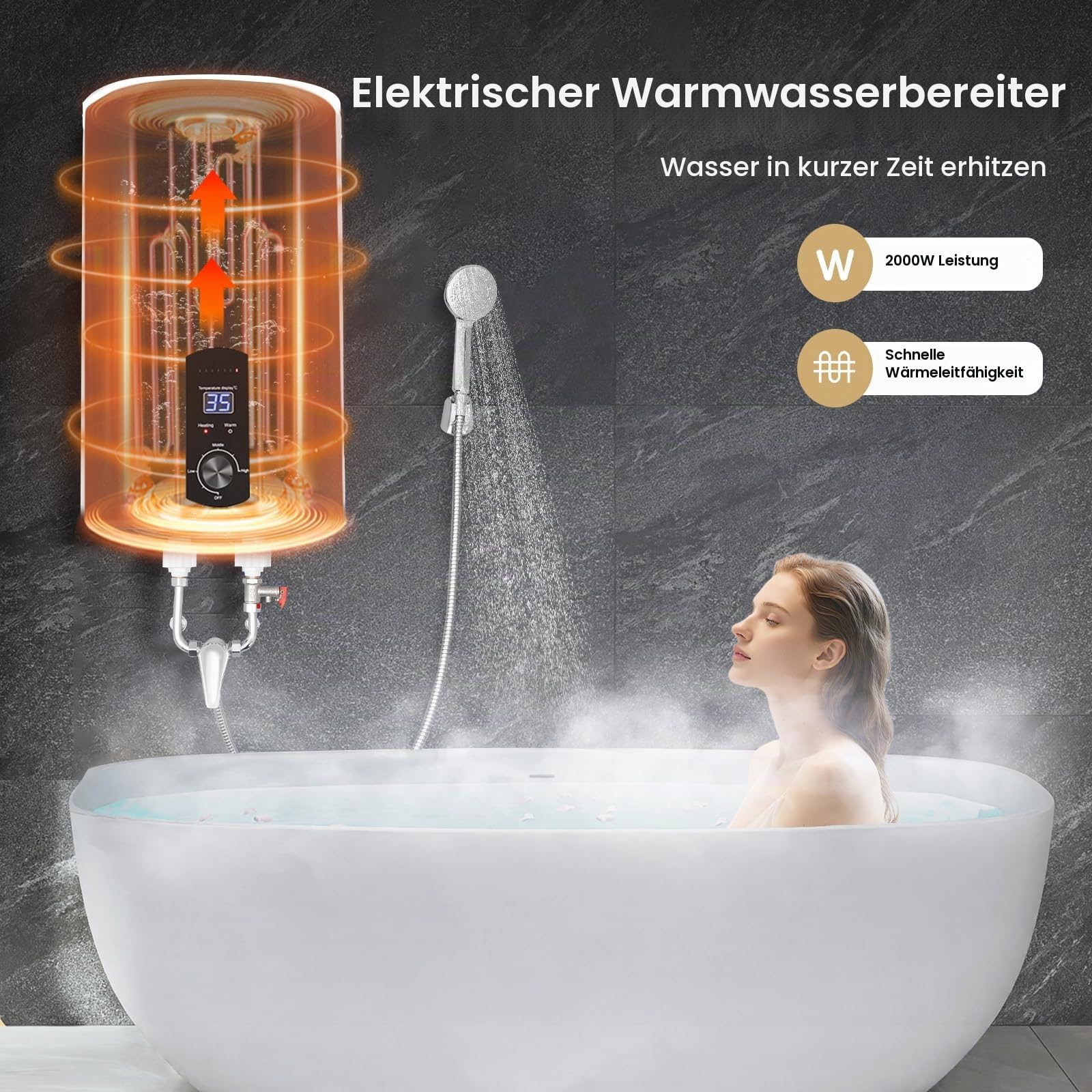 30L Elektrischer Warmwasserboiler 2000W, Emaille-Innenbehälter mit Schnellaufheizung, Digitale Regulierung 25-75°C, IPX4 Schutz, Einfache Montage für Küche und Badezimmer