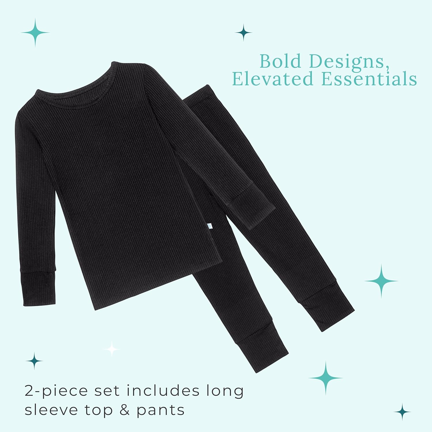 Posh Peanut Classic Boys Pajamas - Kids Pajamas in Lightweight, Breathable Viscose from Bamboo - Long Sleeve Boys Pjs - 2 Piece Pajama Sets (18-24 months) Solid Ribbed Black - Image 9