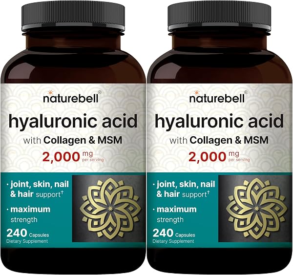 NatureBell 2 Pack Hyaluronic Acid 2000mg with MSM and Collagen