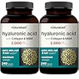NatureBell 2 Pack Hyaluronic Acid Supplements 2,000 mg | 480 Total Capsules, with MSM & Hydrolyzed Bovine Collagen – 3 in 1 Support for Skin Hydration, Joint Lubrication, Hair, and Eye Health