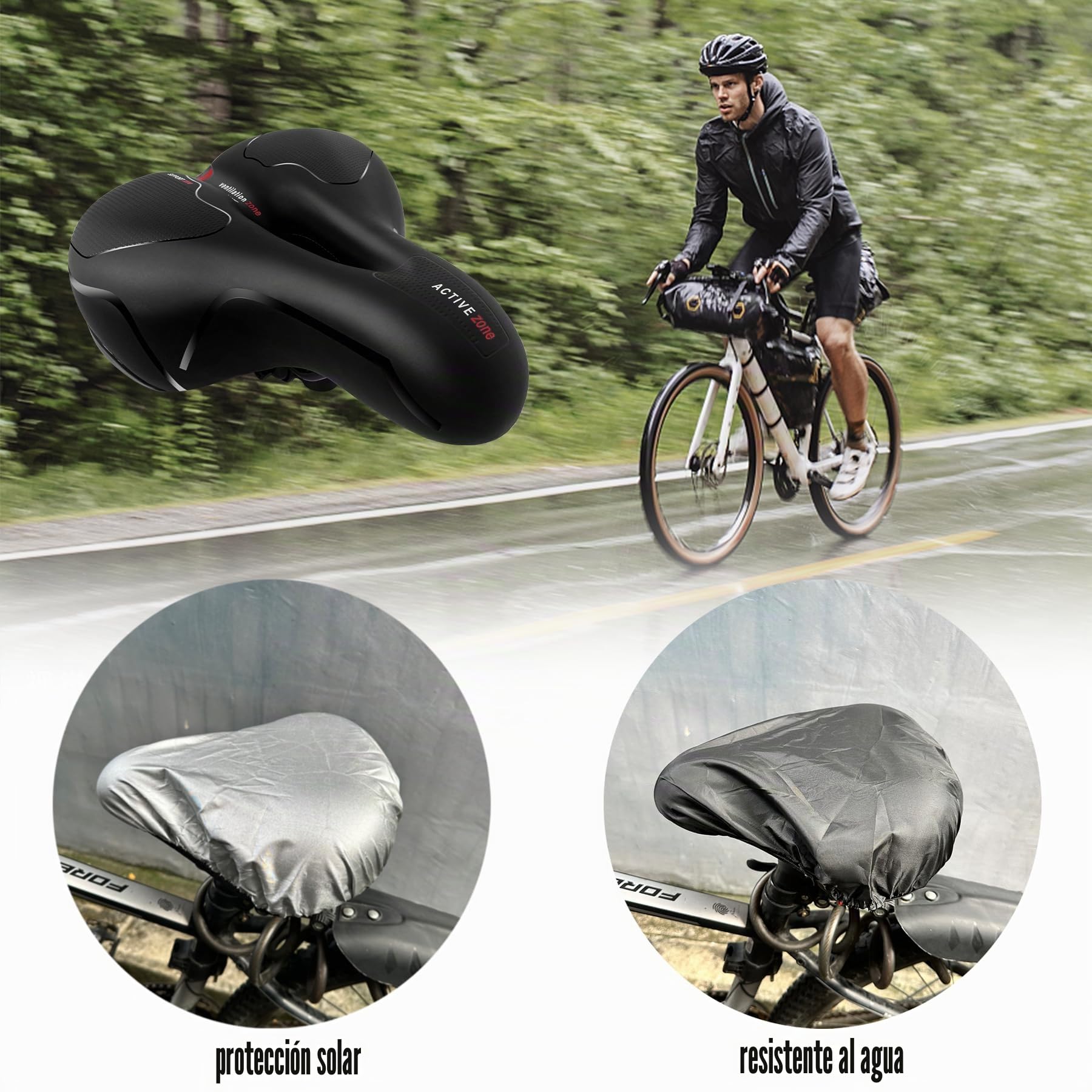 Luzoon - Sillín de Bicicleta de Gel ergonómico, con Funda Impermeable, Transpirable, para Hombre y Mujer, cómodo