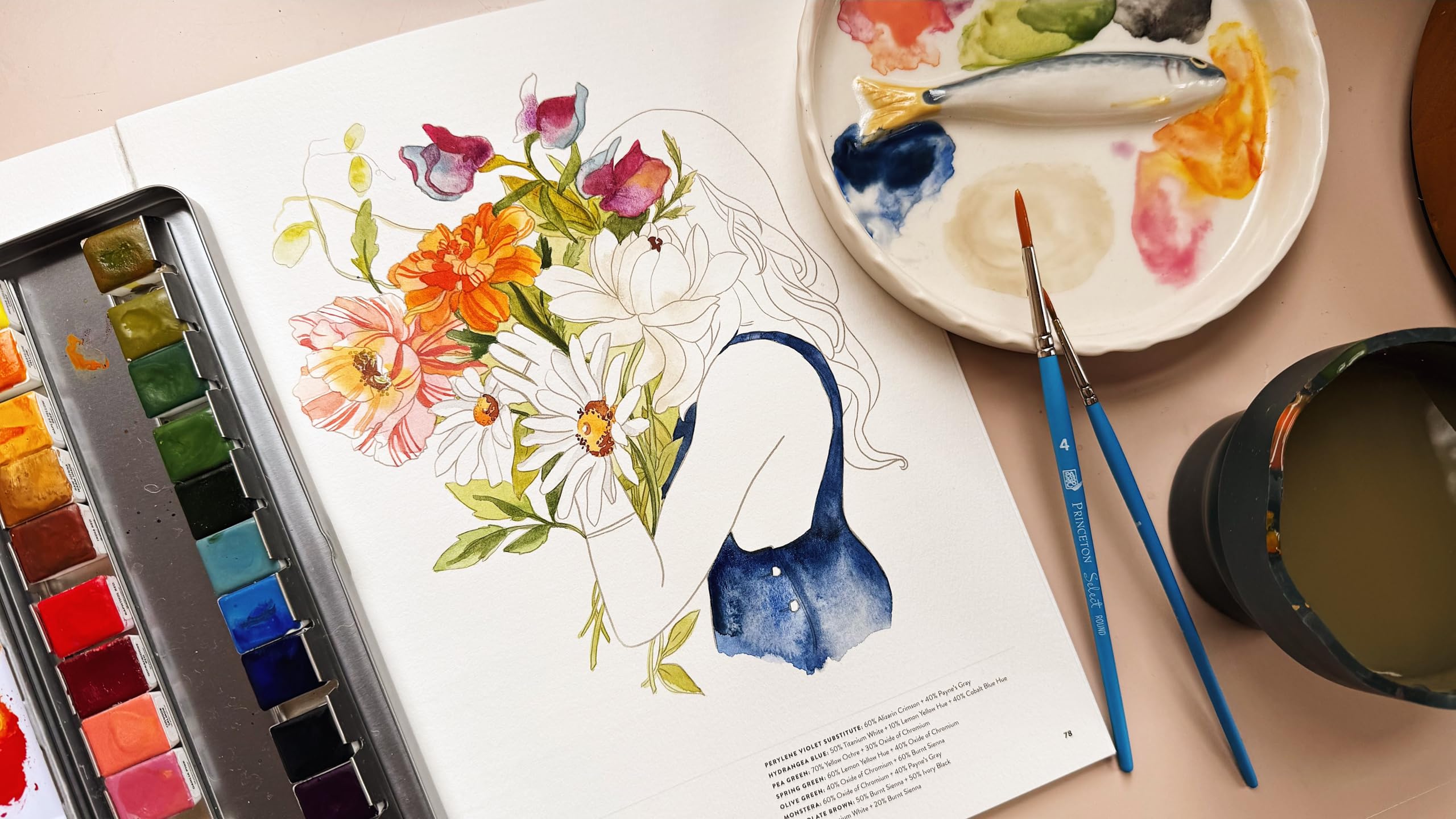 Watercolor Workbook: Café in Bloom: 25 Beginner-Friendly Projects on Premium Watercolor Paper: 3