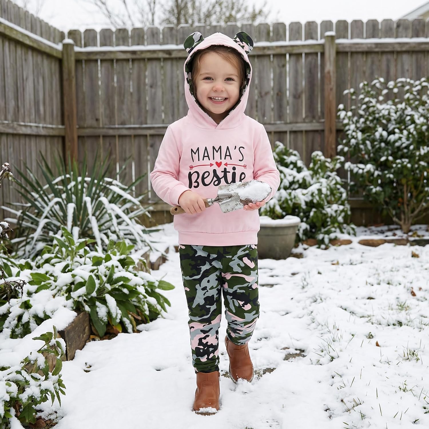 FYBITBO 2Pcs Baby Girls Fall Winter Clothes Mamas Bestie Hoodie Sweatshirt Tops & Camo Pants Outfits Clothing Sets - Image 3