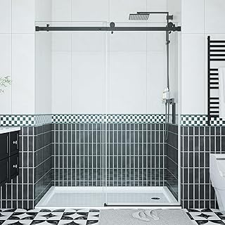Shower Doors, Frameless Shower Door 56-60" W x 76" H, Sliding Glass with 1/4" (6mm) Clear Tempered Glass for Bathroom