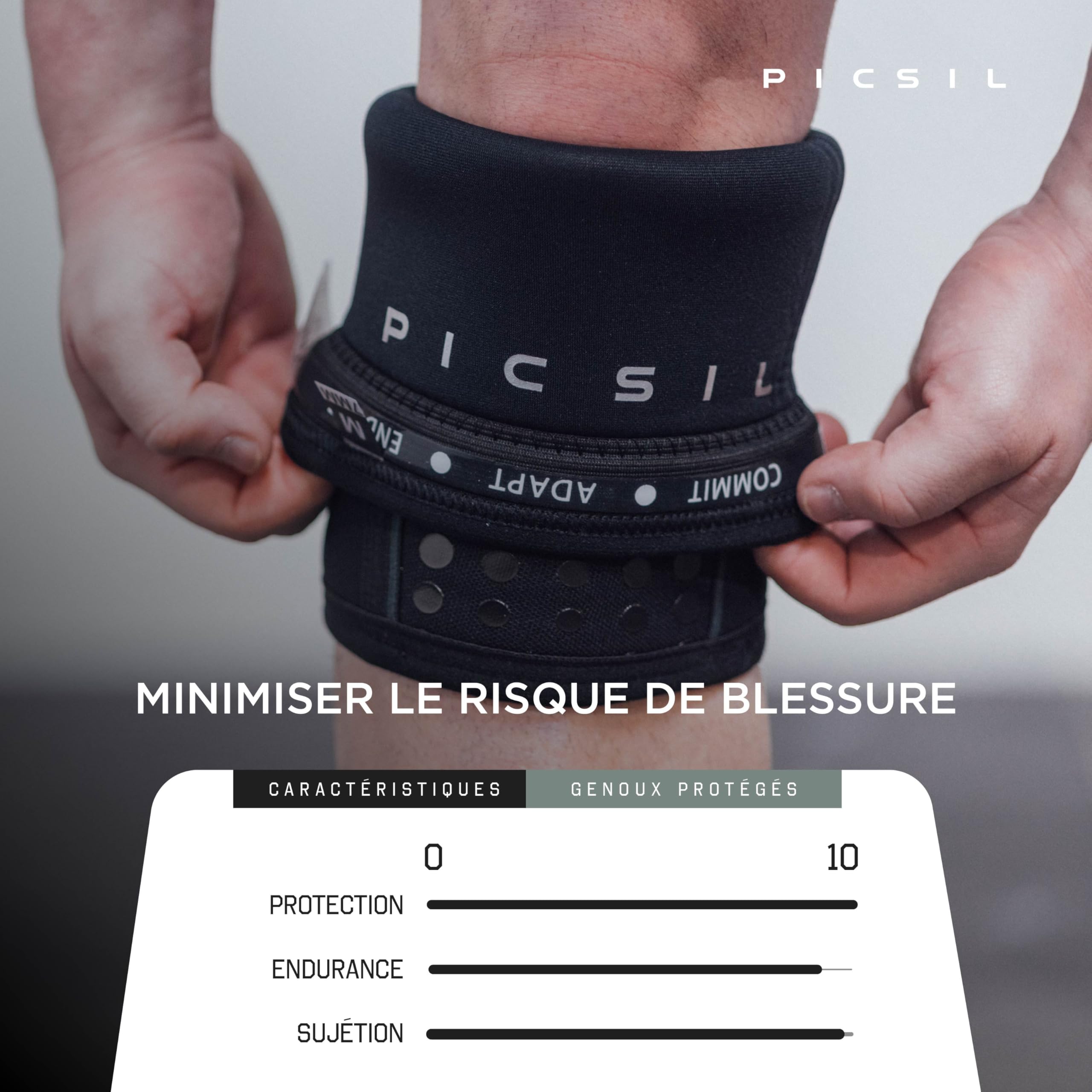 PICSIL Genouillères Rigides Néoprène 10mm Crosstraining Powerlifting Haltérophilie Unisexe