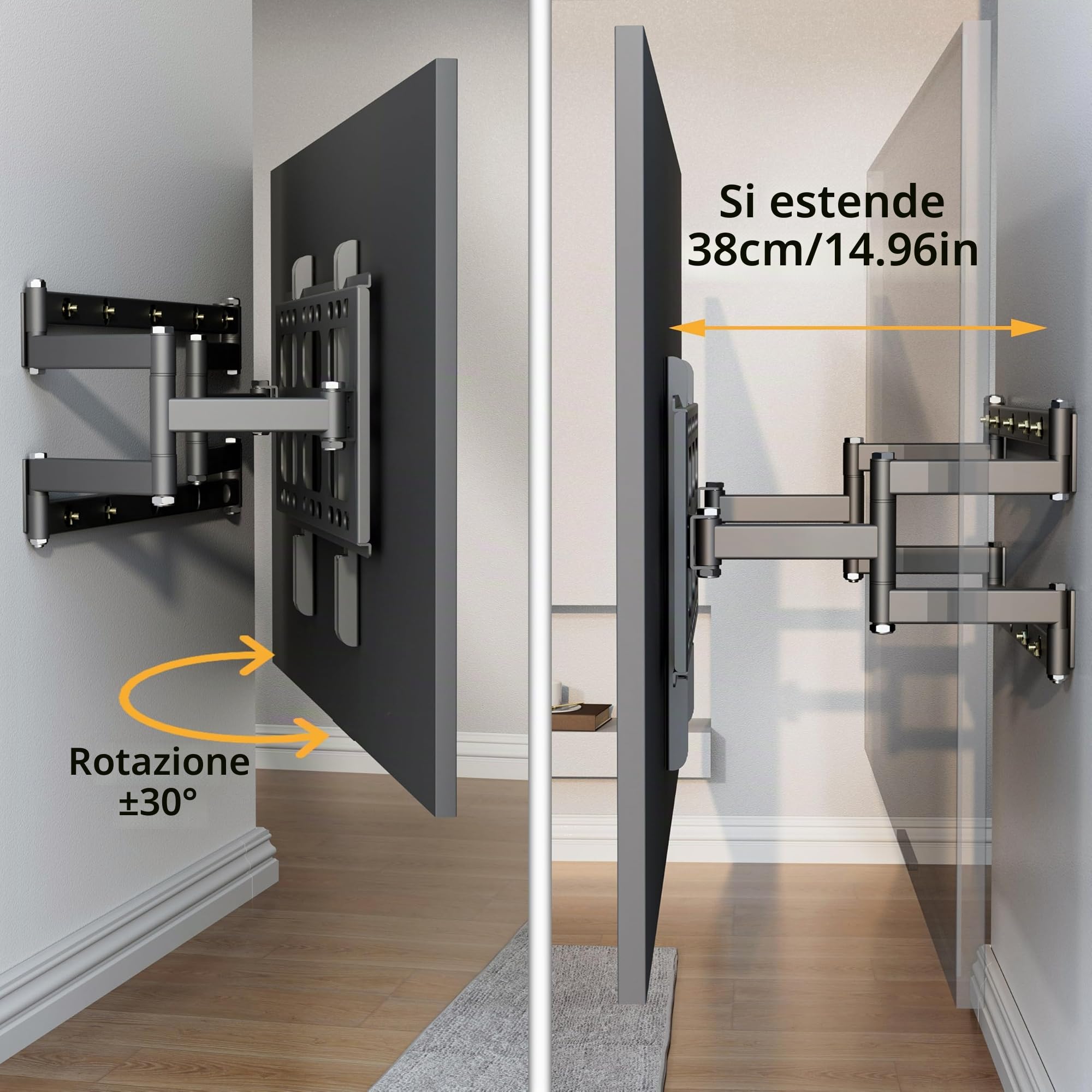 UNHO Supporto TV da Parete Estendibile: Staffa Muro per Porta TV 40-85 Pollici Portata Max 100kg Spesso Ultra Resistente Doppio Braccio Max VESA 600x400mm