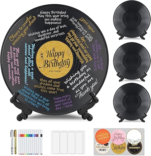 4 piezas de libro de invitados de disco de vinilo retro para fiestas, tablero de registro con 8 bolígrafos y 6 calcomanías decorativas, cumpleaños,