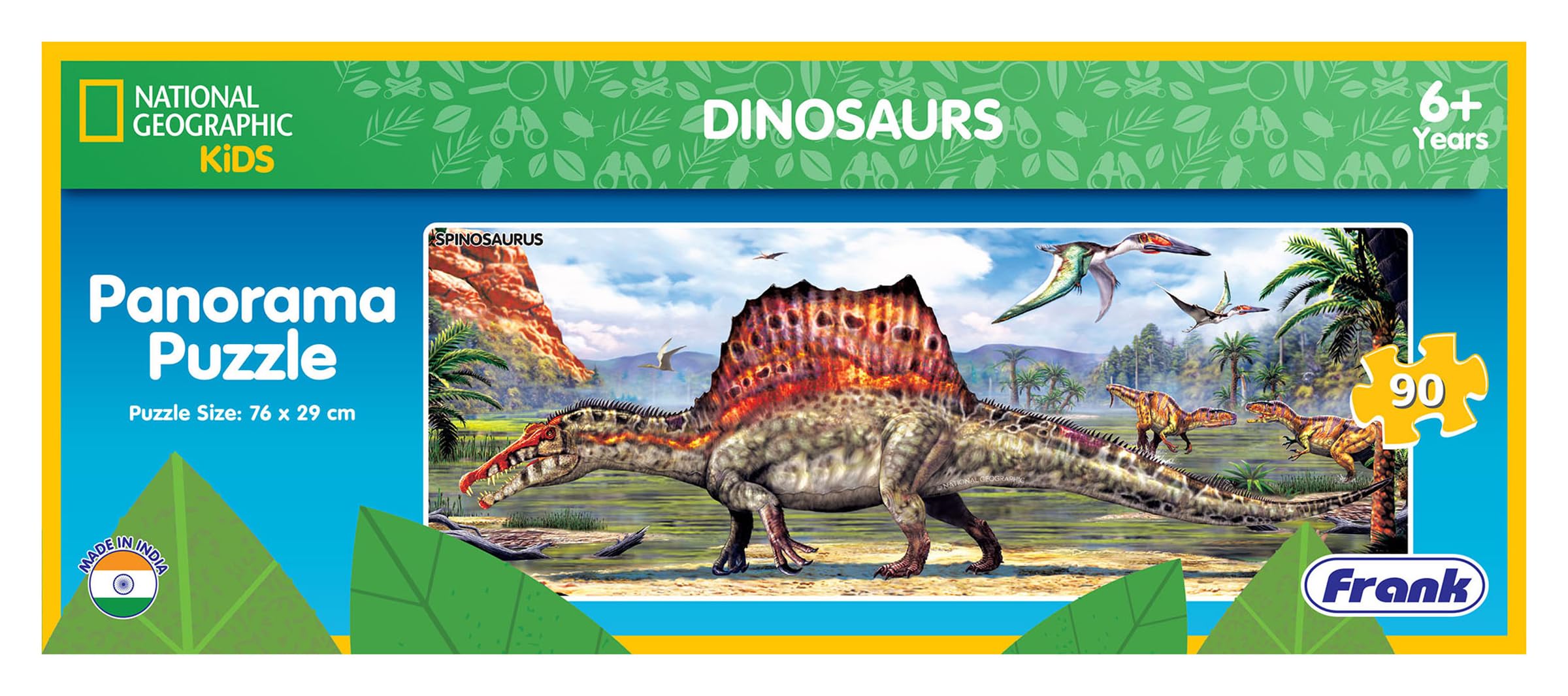 Frank National Geographic Dinosaurs 90 Piece Panorama Jigsaw Puzzle for Kids 6+ Years | Fun & Challenging Educational Toys | Brain Booster Puzzle Games for Focus and Memory, Gifts for Girls & Boys