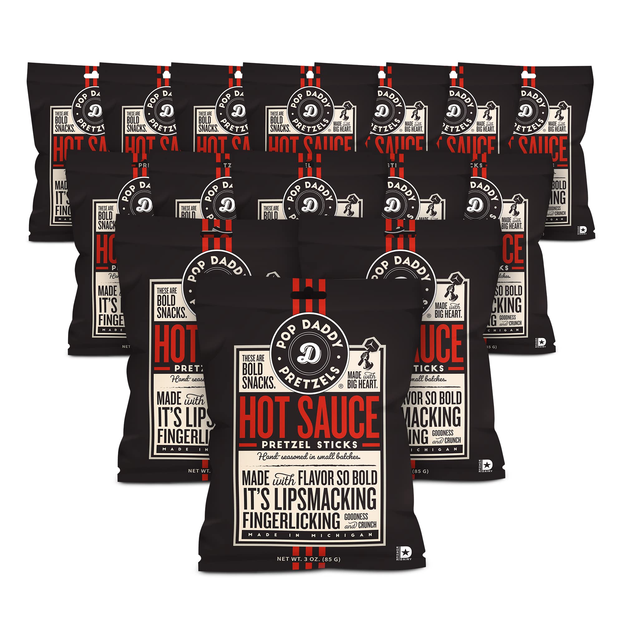 Pop Daddy Flavored Pretzels Sticks, Hot Sauce Flavor, 3oz Gourmet Pretzels Snacks, 15 Pack