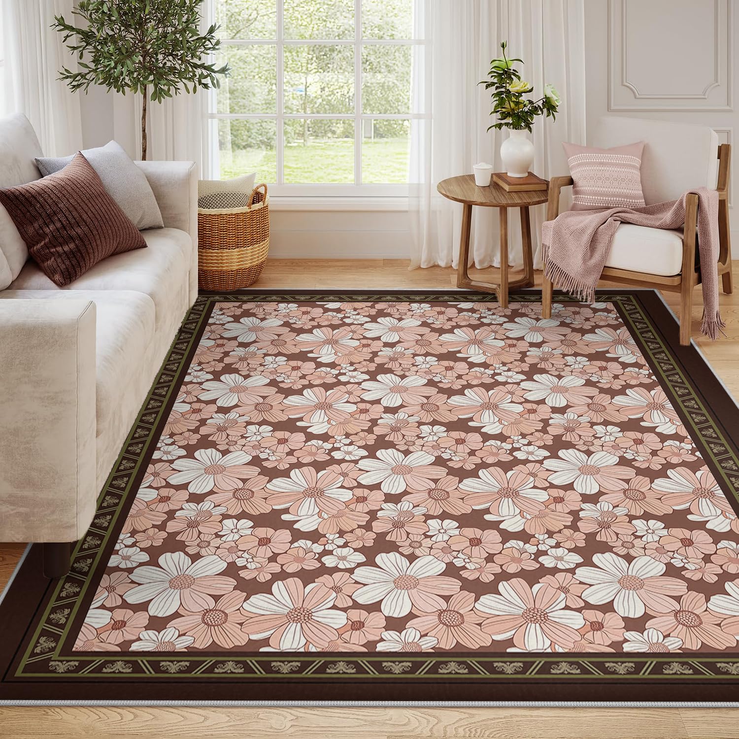 Tapis de fleurs sauvages facile à nettoyer pour entrée et maison active