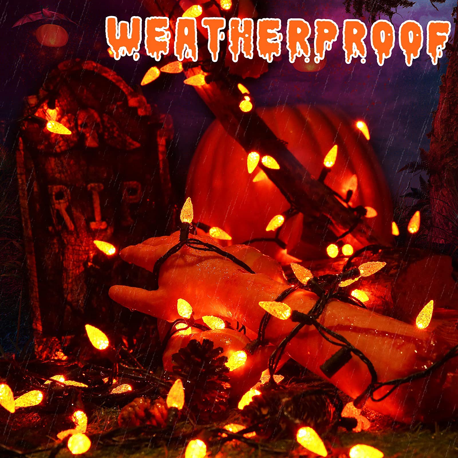 Brizled Orange String Lights, 33ft 100 LED Faceted C5 Orange