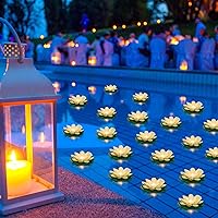 Vista 14 de Liliful 36 linternas flotantes de loto, linternas artificiales de lirio con luces LED, funcionan con pilas para piscina, fiesta, jardín y estanque