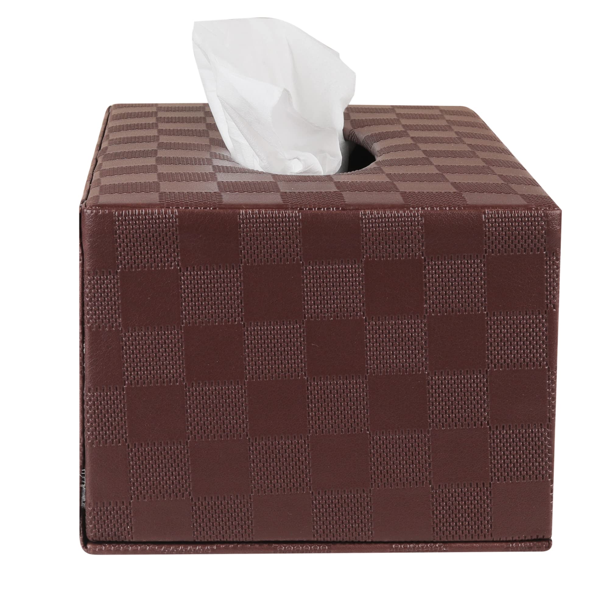 Anything & Everything Faux Leather Tissue Box Holder, Napkin Holder Box for Home and Car (Check) Brown 1