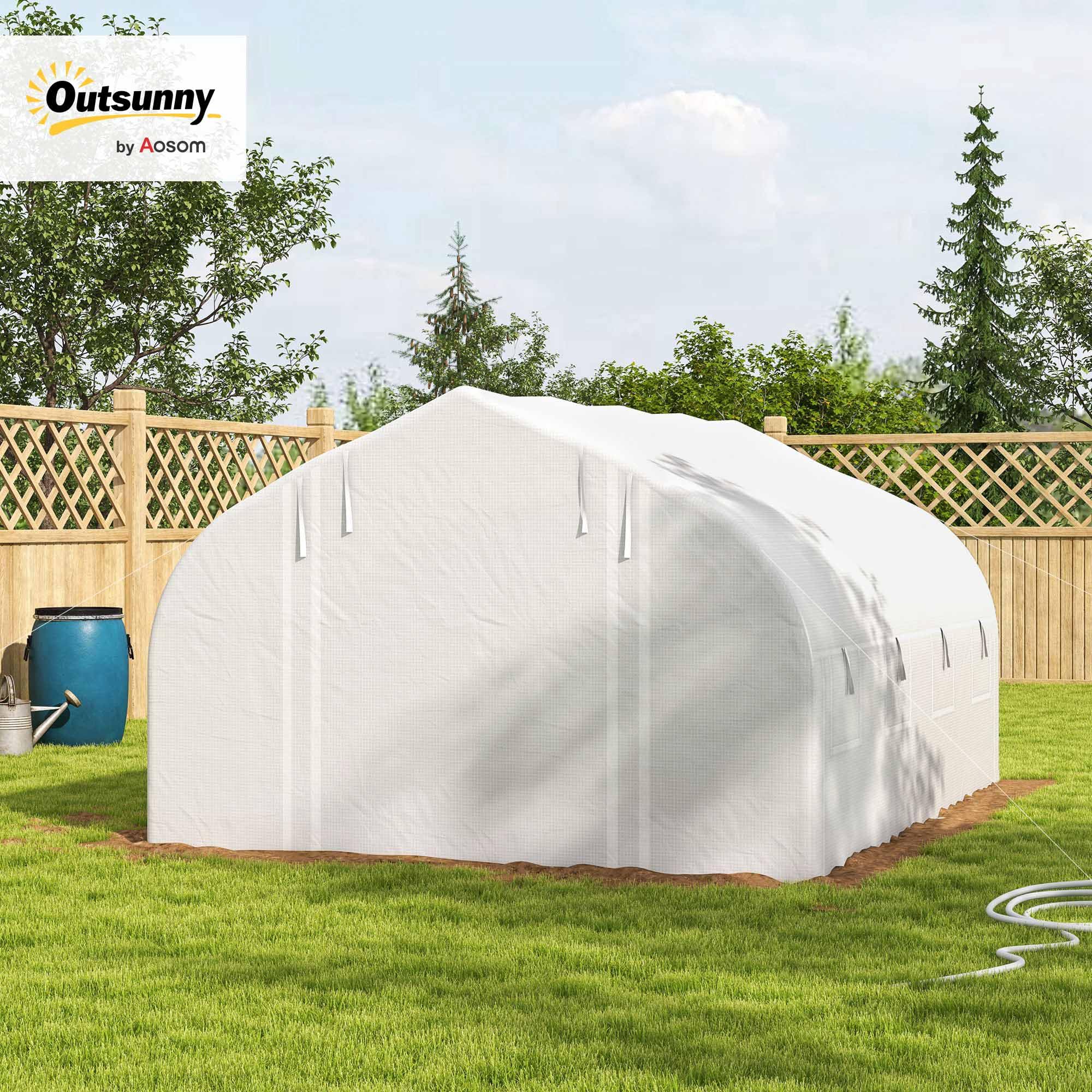 Outsunny Invernadero de Túnel 4x3x2 m con Techo Puntiagudo y Persianas Enrollables Invernadero de Jardín con 8 Ventanas y Puerta de Malla para Cultivos Plantas Verduras Invernadero de Huerto Blanco