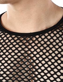 VOWUA Men's Mesh See Through Fishnet Shirts Muscle Pullover