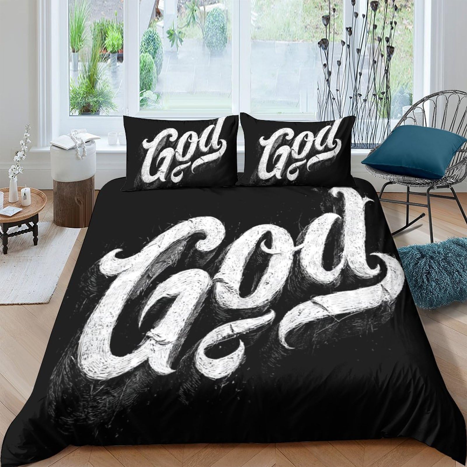 Ctjqhvkz Style-1 3D Printed Black Calligraphy Fitted Sheet Microfiber Soft Breathable God Lettering Bed Cover For Bedroom Dorm Mattress Protection Single（135X200cm）