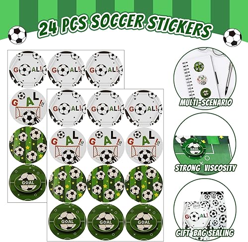 Miniatura 6 de Joyvorite 24 bolsas de regalo de fútbol con calcomanías, bolsas de regalo de fútbol de papel, bolsas de fiesta de fútbol, bolsas de fútbol para