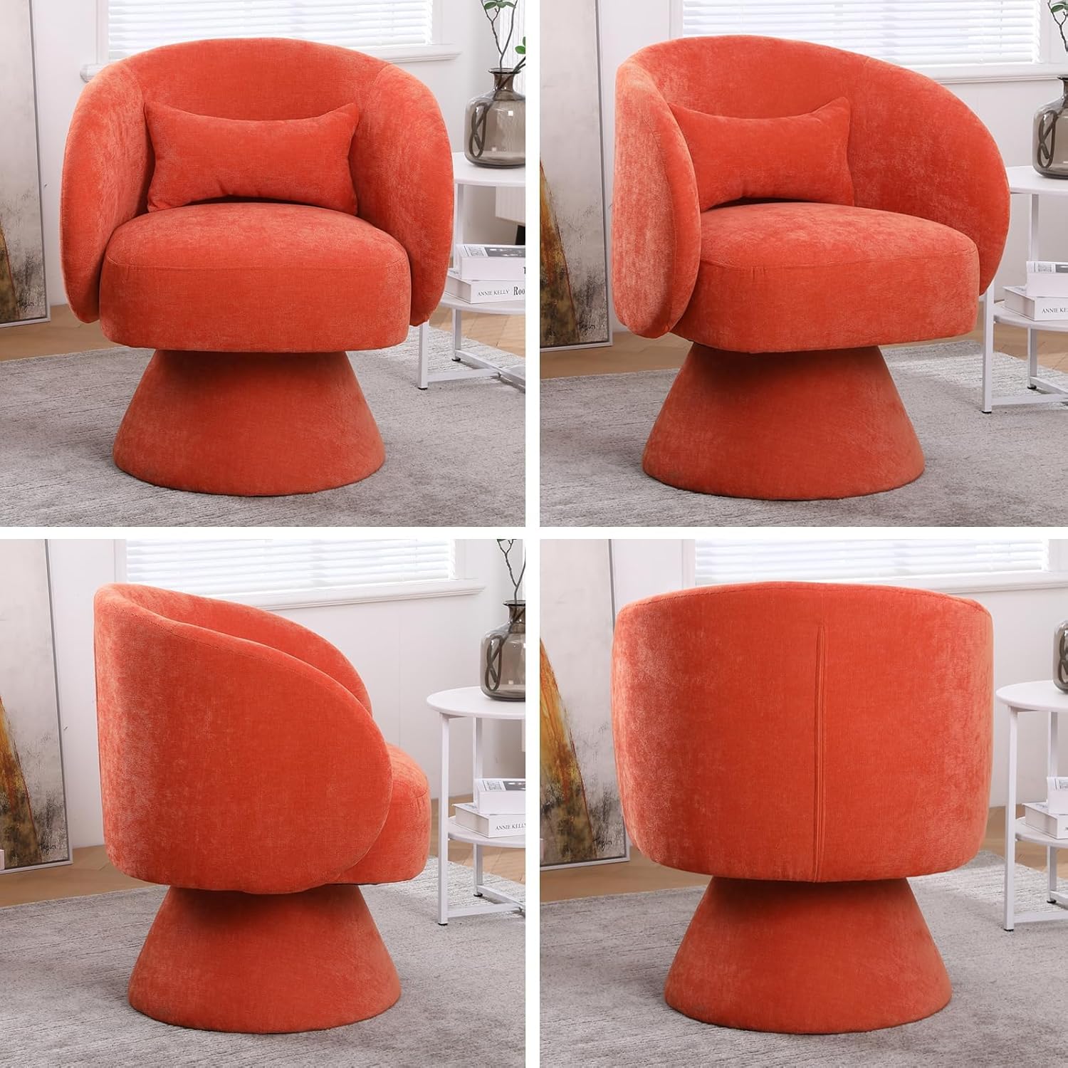 Swivel Barrel Chair, Modern Swivel Accent Sofa, Comfy 360 Degree Sofa Leisure Arm Chair for Home Living Room Bedroom Office (Orange - 2 Pack)
