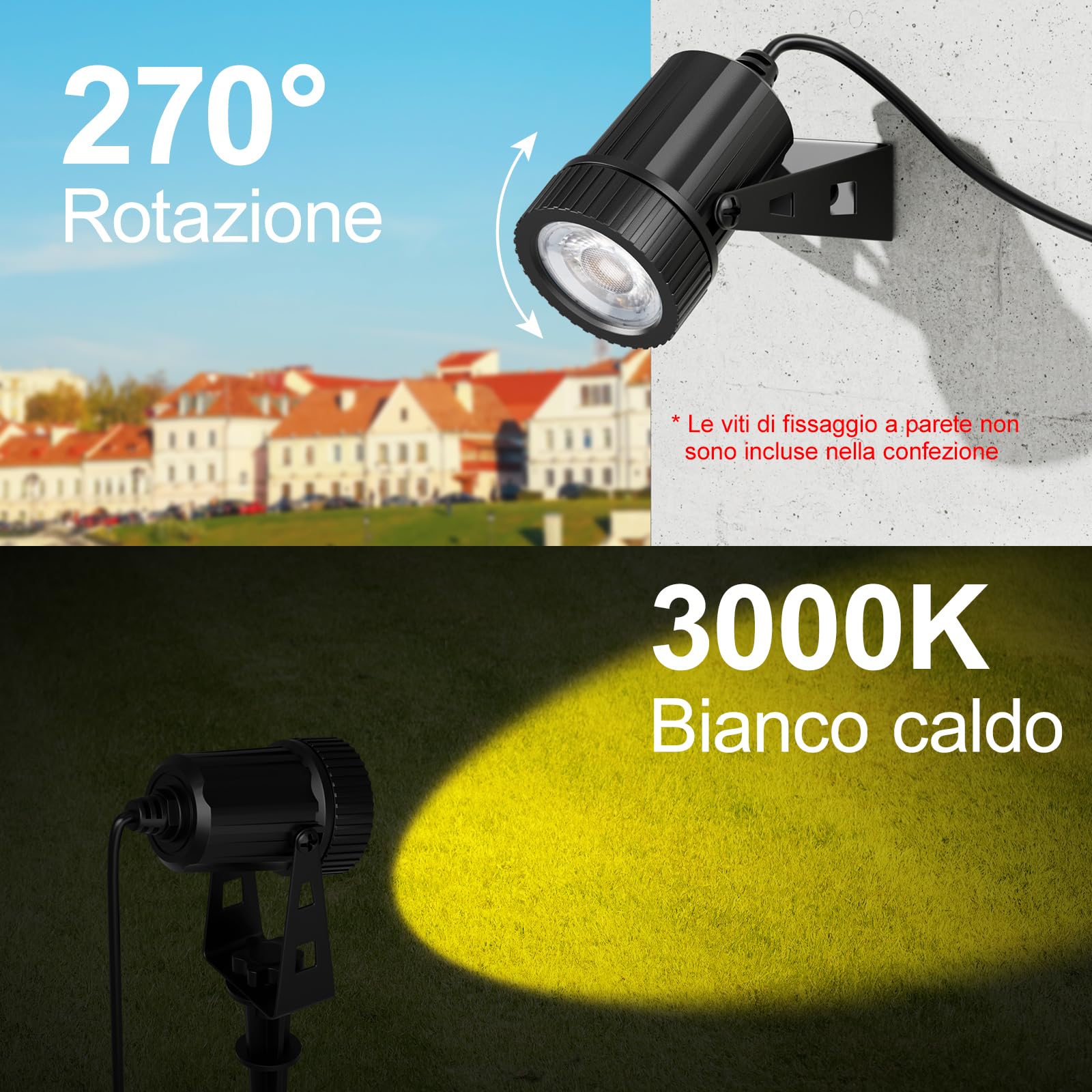 6 Pezzi 20M 6-IN-1 Luci da Giardino LED Faretto da Giardino Impermeabili IP67, Bianco Caldo 3000K 24V per Esterno Giardino
