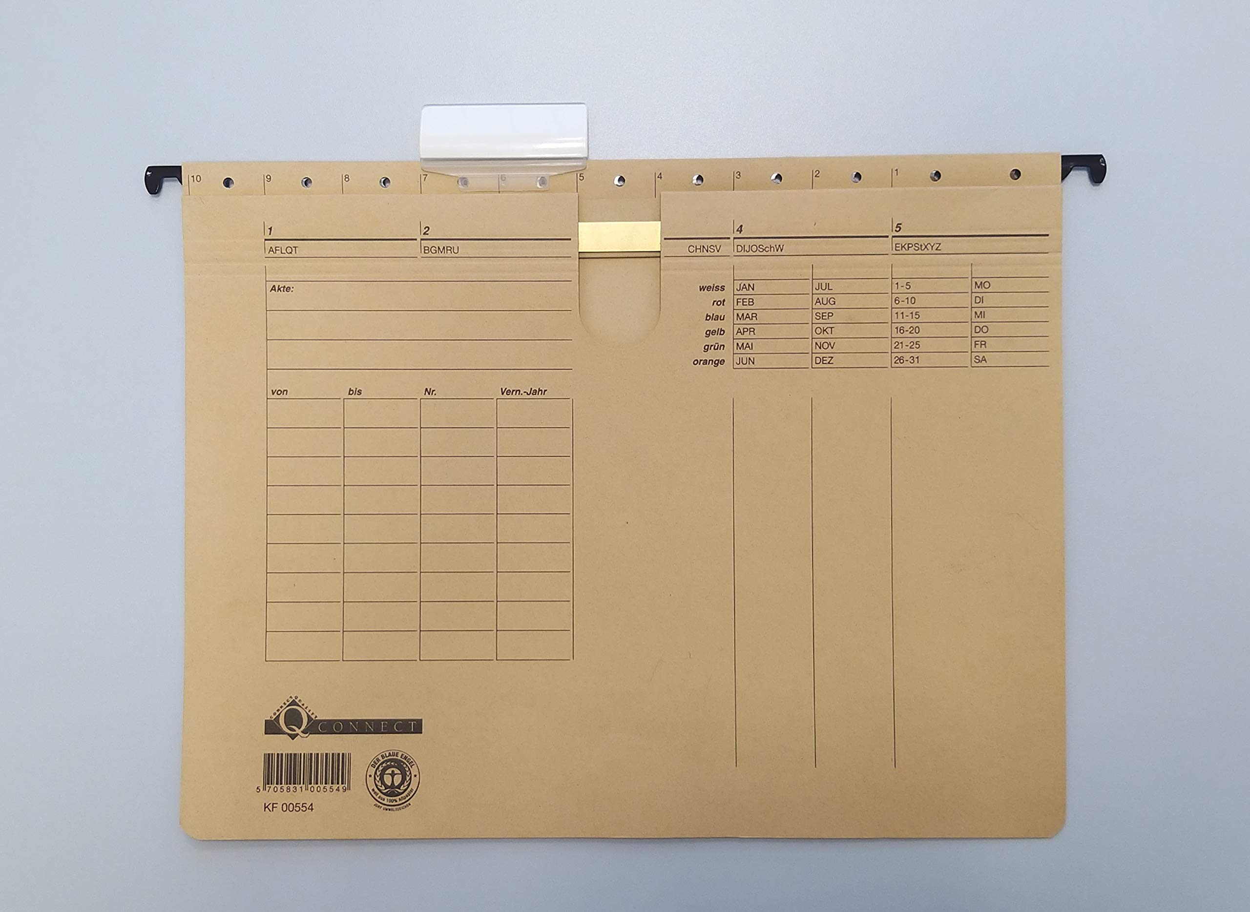 Q-Connect KF00554 Hängehefter/Hängemappen Für A4 Farbe: Braun/Natronkarton, Heftung aus 250g/qm / 25 Stück/Schwarzer Organisationsdruck/mit auswechselbaren Blanco-Schildchen/Blauer Engel