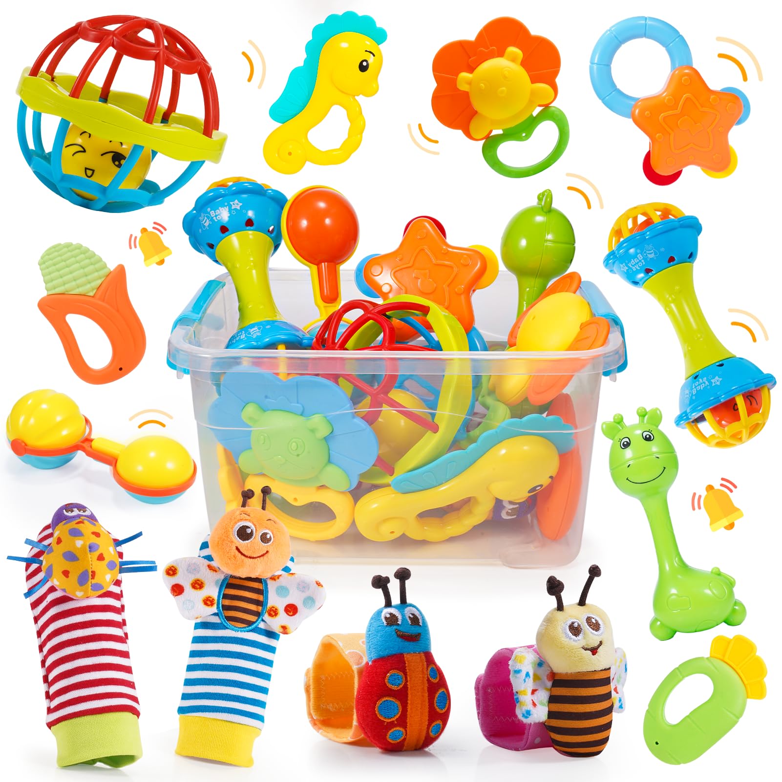 Sonaglio Neonato 0-12 Mesi, Giochi Neonato 0-3-6-9-12 Mesi Giochi Dentizione Neonato Giochi 0-12 Mesi Regalo Neonato Montessori Giocattoli 0-6-12 Mesi Giochi Sensoriali per Neonati