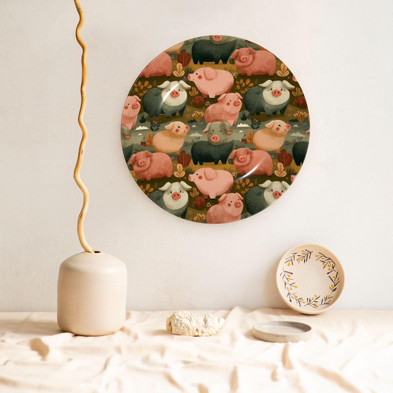 Decorative Plate Ceramic Plate for Wall Hanging 10in Accent Plate for Office Living Room Hallway Table Decor - Pig