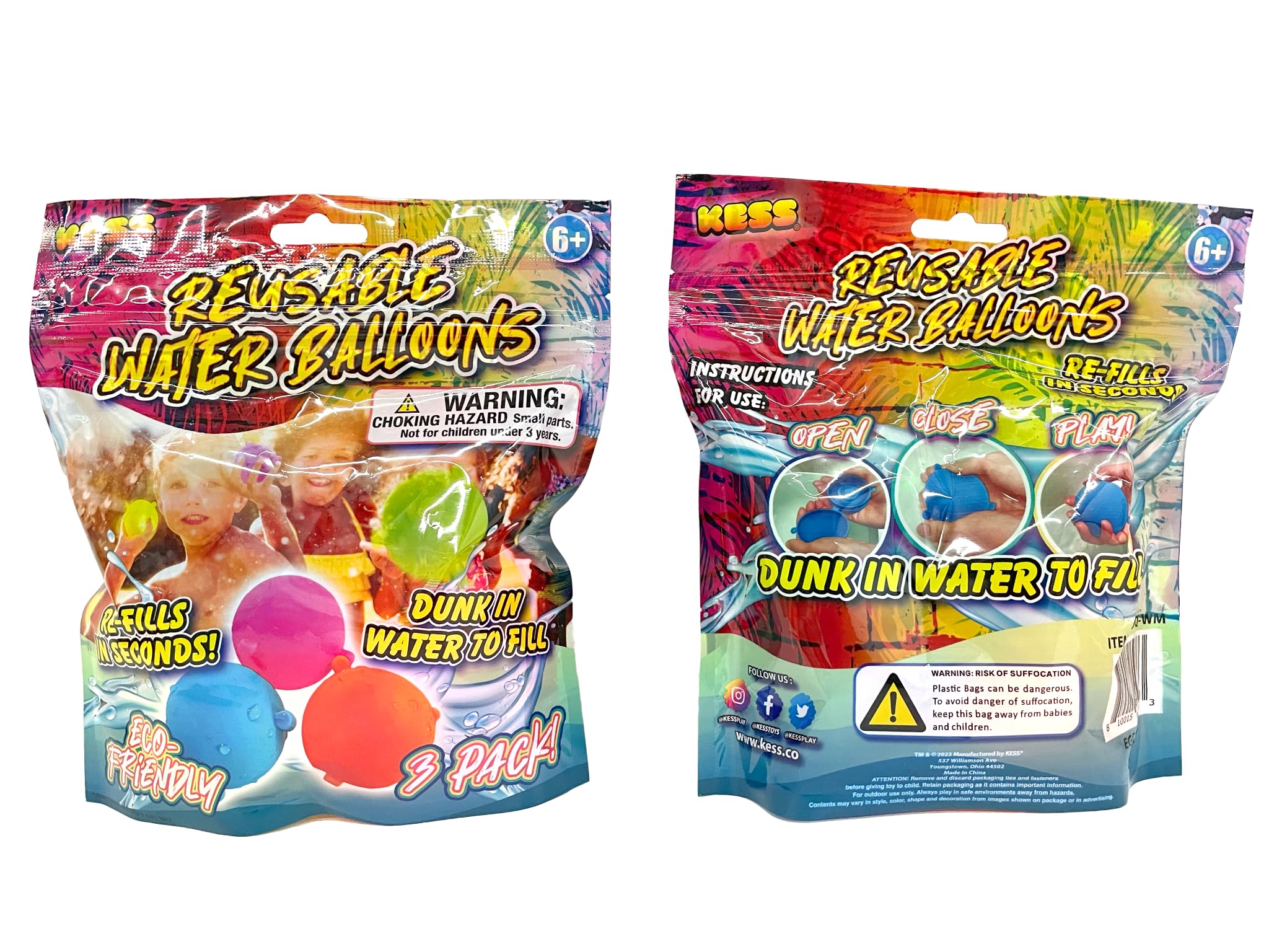 Reusable Water Balloons - 36 pack (12 3-packs)