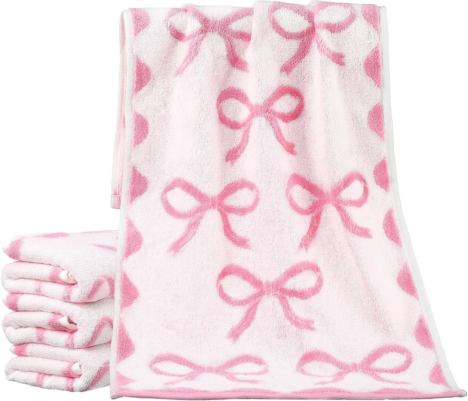 4 Pcs Bow Hand Towels 100% Cotton Bow Bathroom Towels Coquette Kitchen Decor Soft Absorbent Face Towels Preppy Decor Towel for Bathroom Spa Gym Kitchen Women Gifts(Pink)