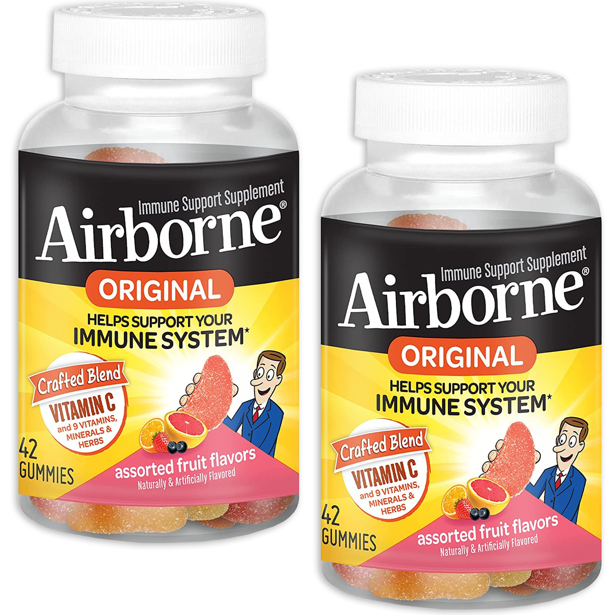Airborne 750mg Vitamin C Immune Support Supplement Gummies for Adults, Assorted Fruit Flavor, Gluten Free Crafted Blend with Powerful Antioxidants Vitamins A C