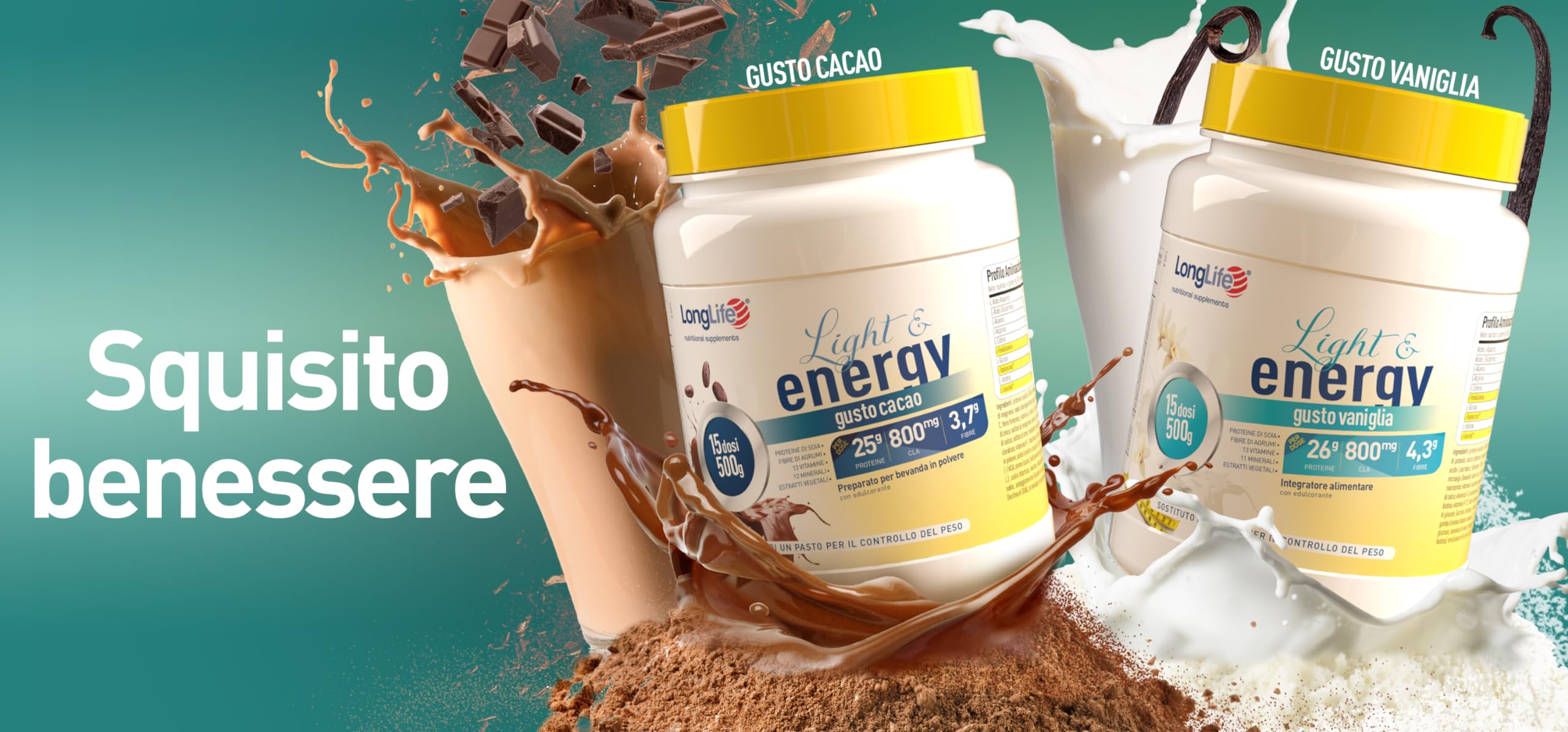 LongLife® Light & Energy Vaniglia | Sostituto pasto | Ricco di proteine, carboidrati, fibre, vitamine e minerali | Mantenimento muscolare | Gusto vaniglia | Vegetariano e senza glutine