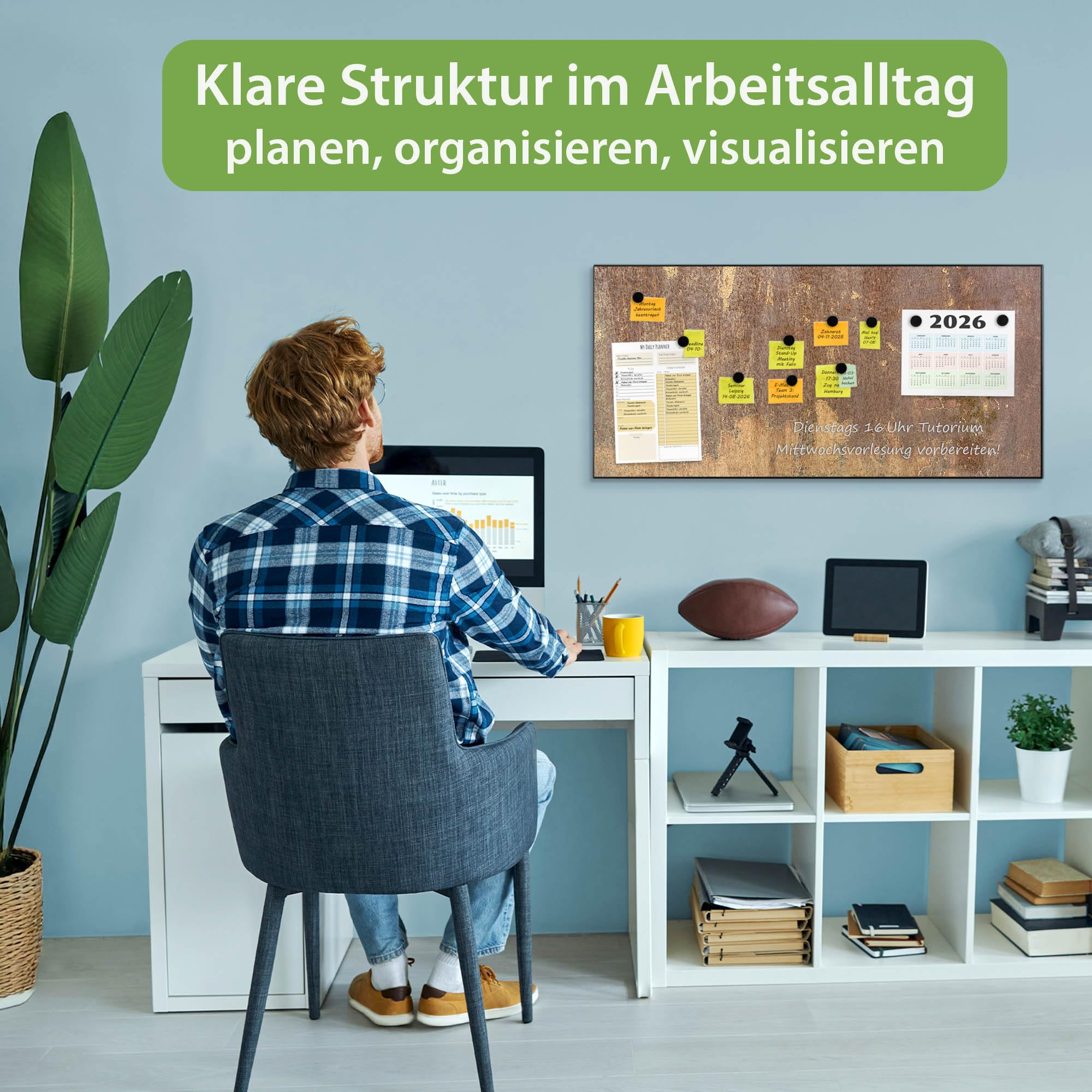 banjado Magnettafel Metall 78 x 37cm - beschreibbare Magnettafel - Metall Pinnwand als Memoboard - Magnetwand Küche, Büro, Kinderzimmer Schwarz inkl. 4 Magnete & Montageset - Motiv Rostige Patina