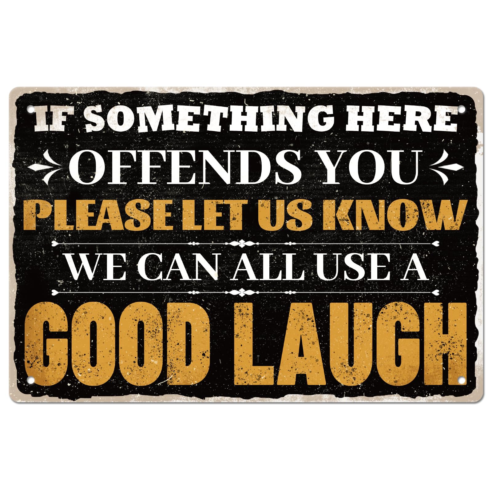 GLOBLELAND Funny Text Metal Tin Signs 8x12" Humorous Metal Wall Art Decor If Something Here Offends You Funny Wall Plaque Signs For Home Room Cafe Store Decor
